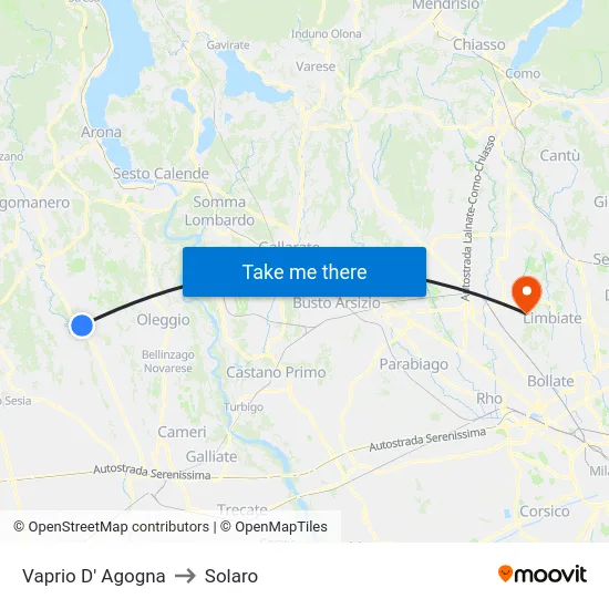 Vaprio D' Agogna to Solaro map
