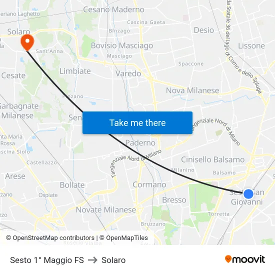 Sesto 1° Maggio FS to Solaro map