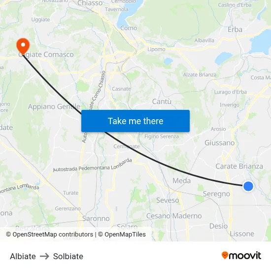 Albiate to Solbiate map