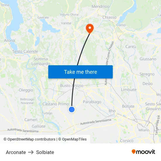 Arconate to Solbiate map