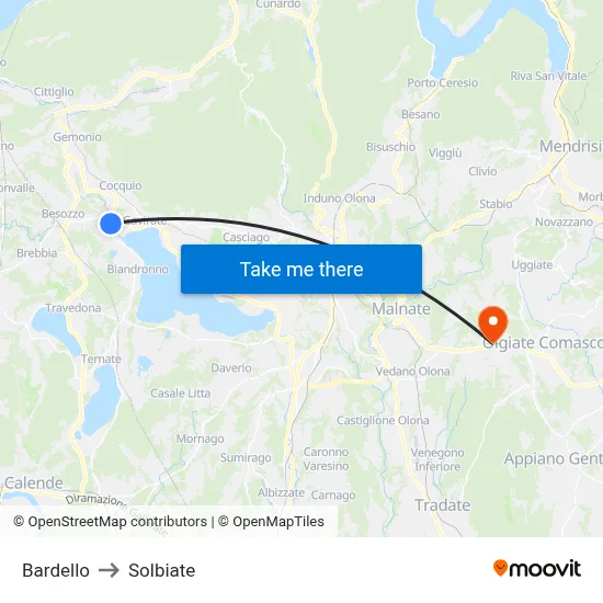Bardello to Solbiate map