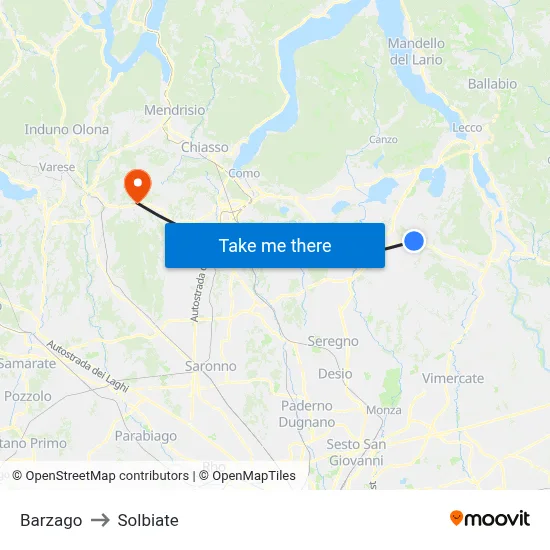 Barzago to Solbiate map