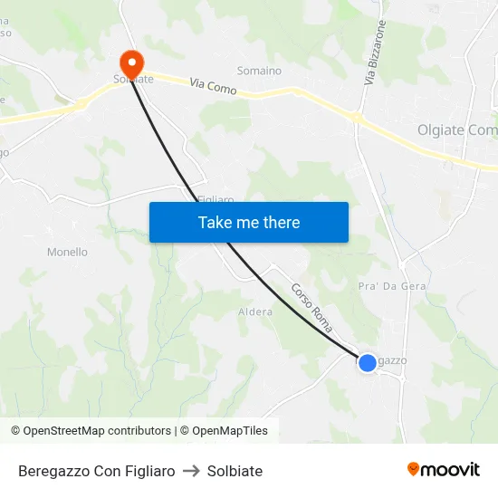 Beregazzo con Figliaro to Solbiate map