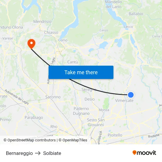 Bernareggio to Solbiate map
