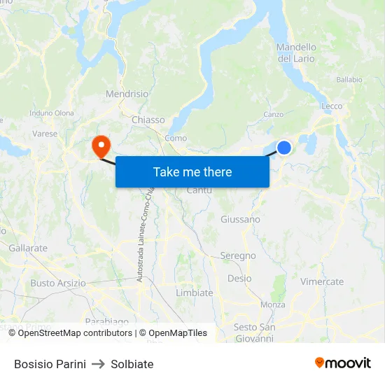 Bosisio Parini to Solbiate map