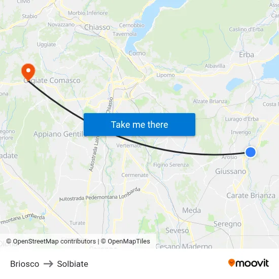 Briosco to Solbiate map