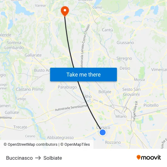 Buccinasco to Solbiate map