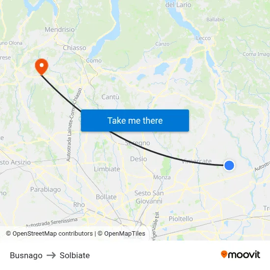 Busnago to Solbiate map