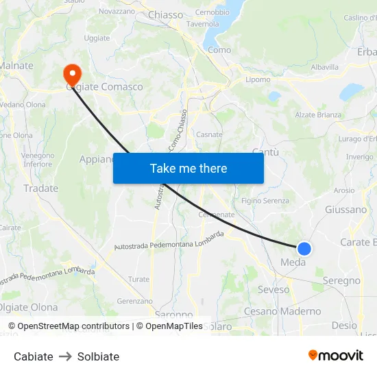 Cabiate to Solbiate map
