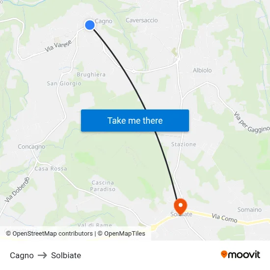 Cagno to Solbiate map