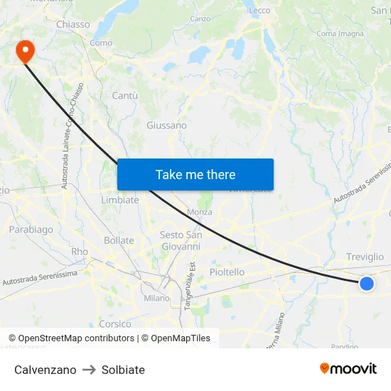 Calvenzano to Solbiate map