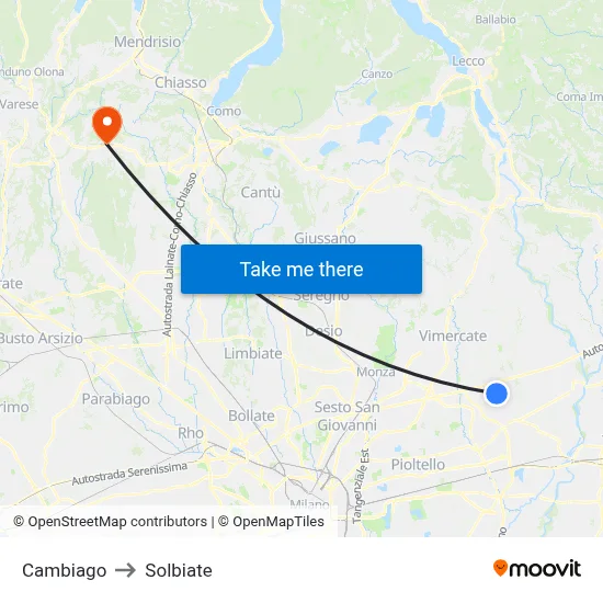 Cambiago to Solbiate map