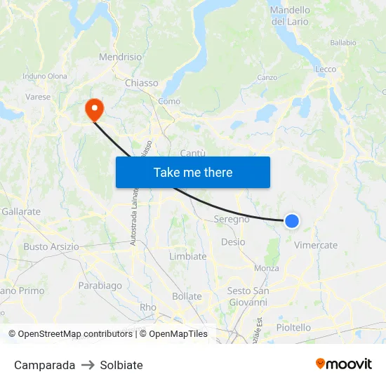 Camparada to Solbiate map