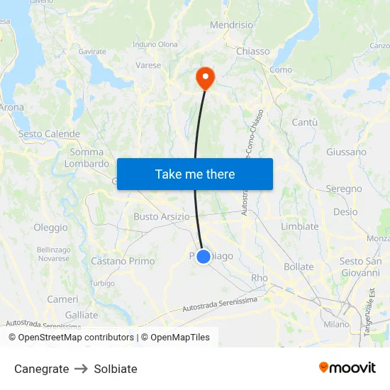 Canegrate to Solbiate map
