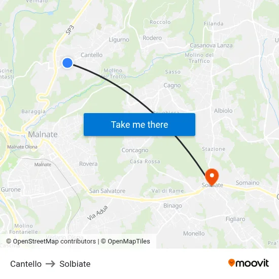 Cantello to Solbiate map