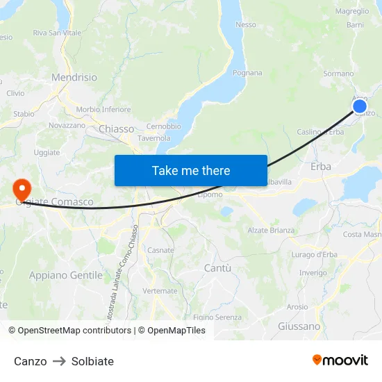 Canzo to Solbiate map