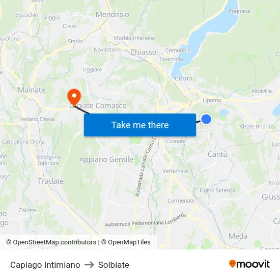Capiago Intimiano to Solbiate map