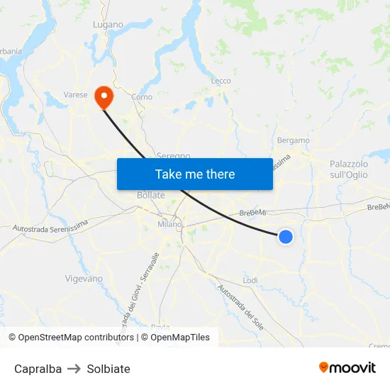 Capralba to Solbiate map