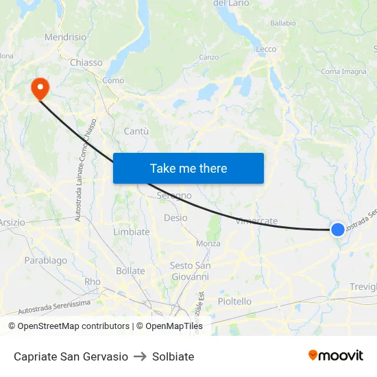 Capriate San Gervasio to Solbiate map