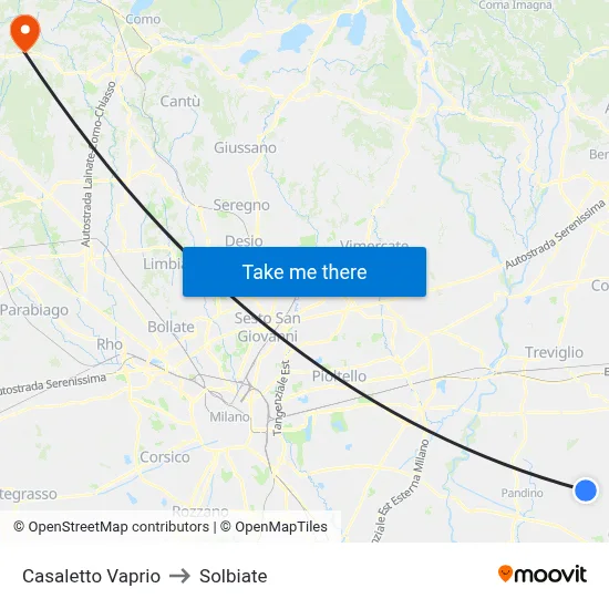 Casaletto Vaprio to Solbiate map