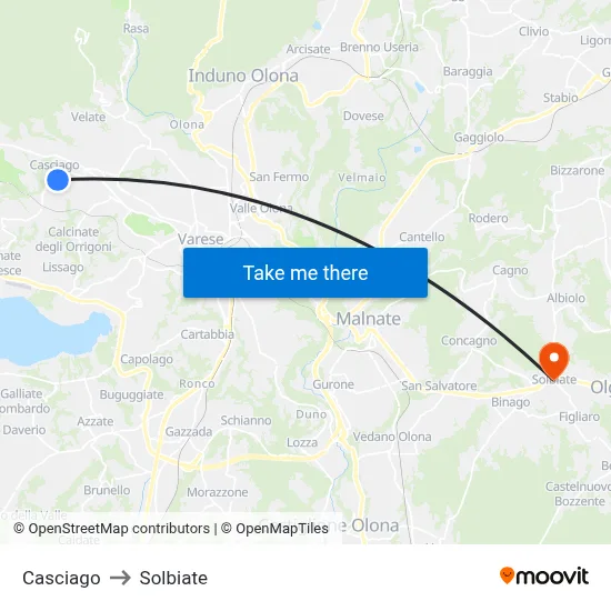Casciago to Solbiate map