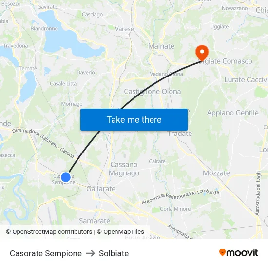 Casorate Sempione to Solbiate map