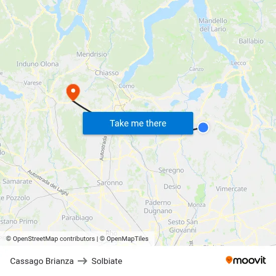 Cassago Brianza to Solbiate map