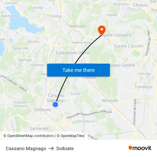 Cassano Magnago to Solbiate map