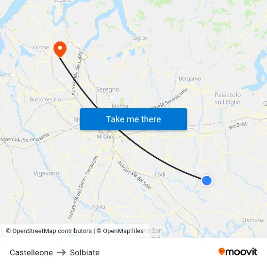 Castelleone to Solbiate map