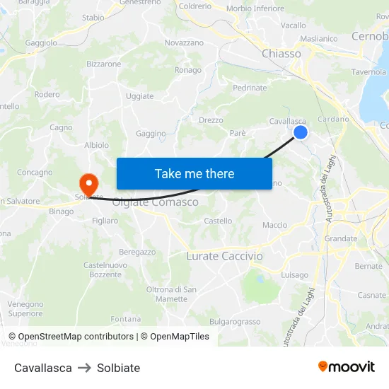 Cavallasca to Solbiate map