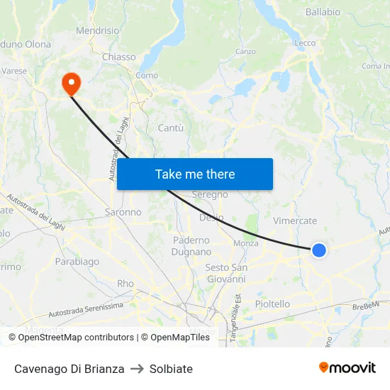 Cavenago di Brianza to Solbiate map