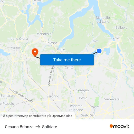 Cesana Brianza to Solbiate map