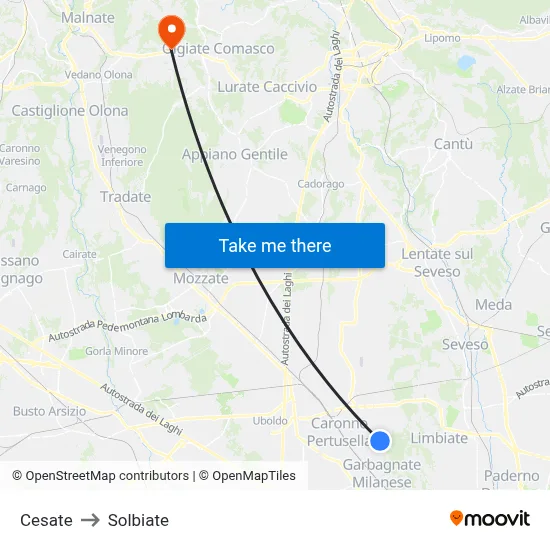 Cesate to Solbiate map