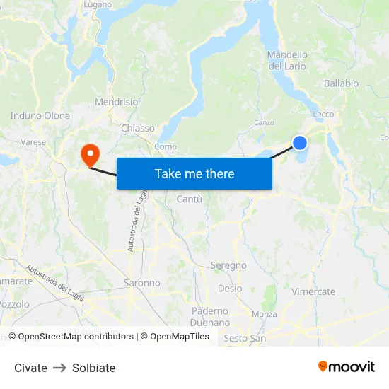 Civate to Solbiate map