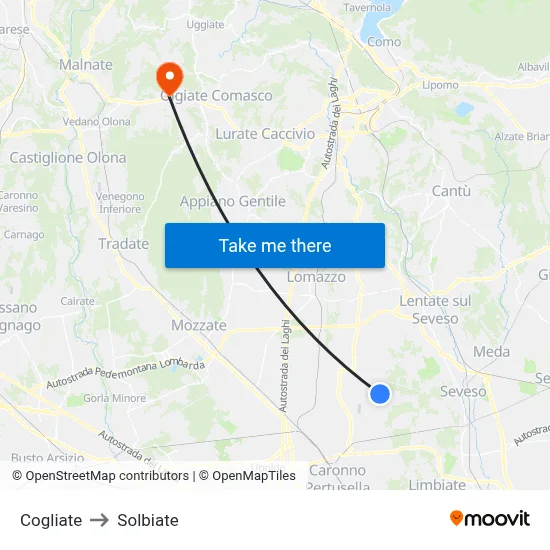 Cogliate to Solbiate map
