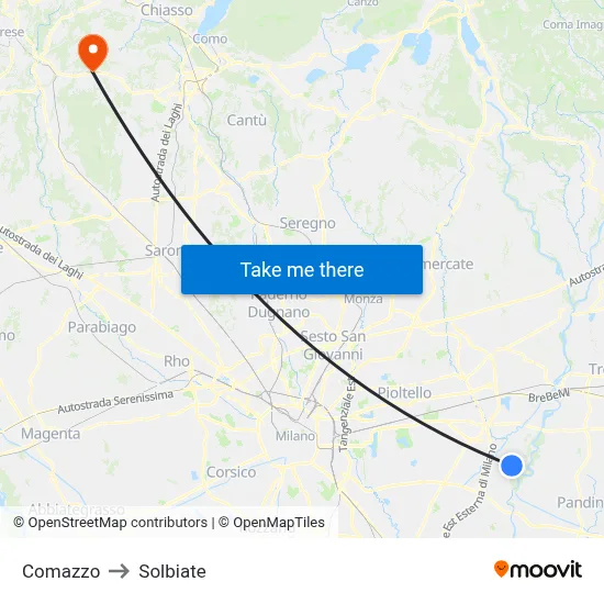 Comazzo to Solbiate map