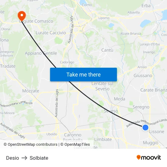 Desio to Solbiate map