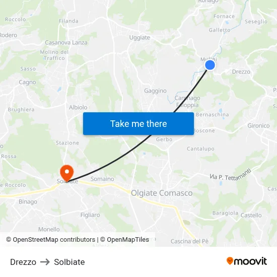Drezzo to Solbiate map