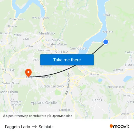 Faggeto Lario to Solbiate map