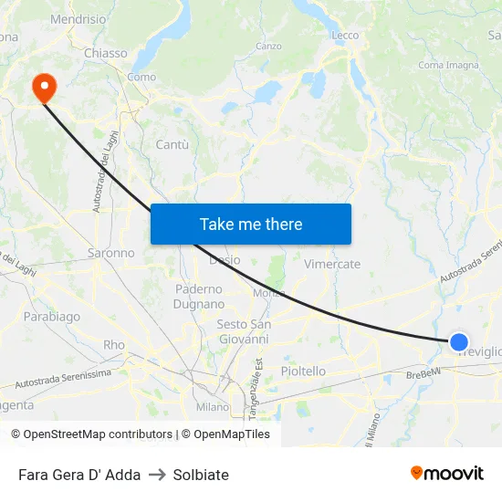 Fara Gera D' Adda to Solbiate map