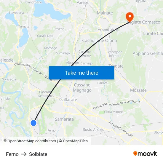 Ferno to Solbiate map