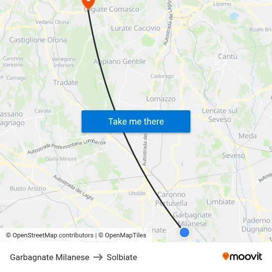 Garbagnate Milanese to Solbiate map