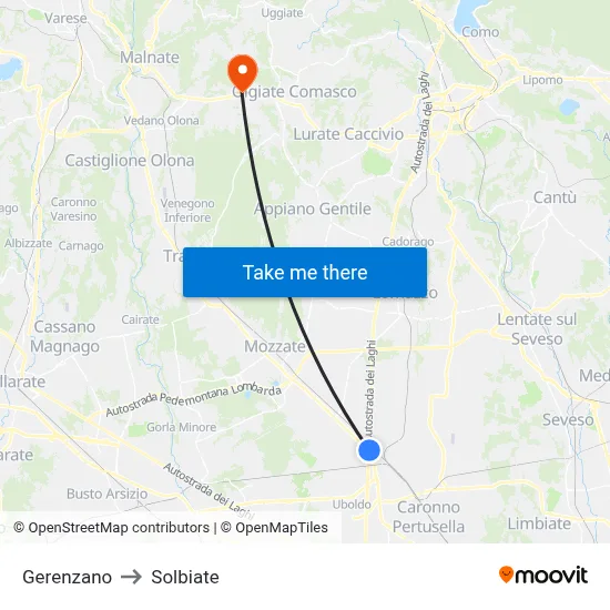 Gerenzano to Solbiate map