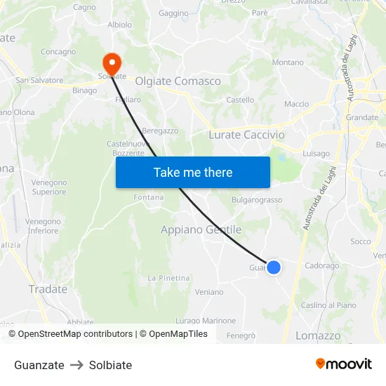 Guanzate to Solbiate map
