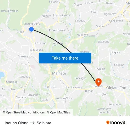Induno Olona to Solbiate map