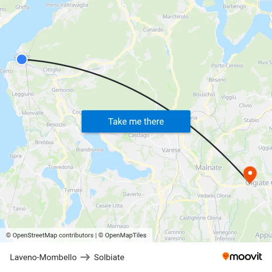 Laveno-Mombello to Solbiate map