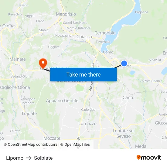 Lipomo to Solbiate map