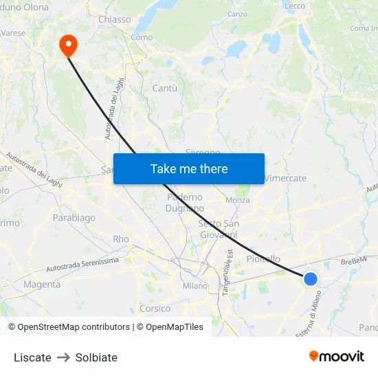 Liscate to Solbiate map