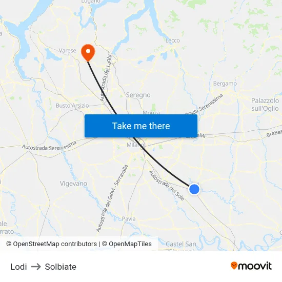 Lodi to Solbiate map