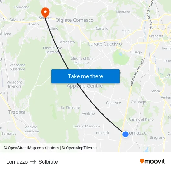 Lomazzo to Solbiate map